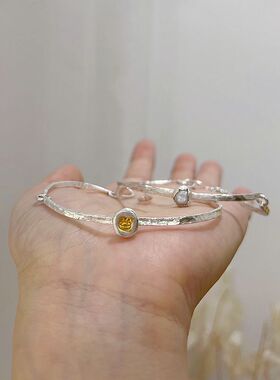 Yu.xin原创设计手工纯银小众简约24K真金幸运手镯