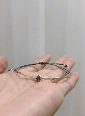 Yu .xin原创设计纯银手工设计天然碧玺锤纹不规则可调节手链手绳