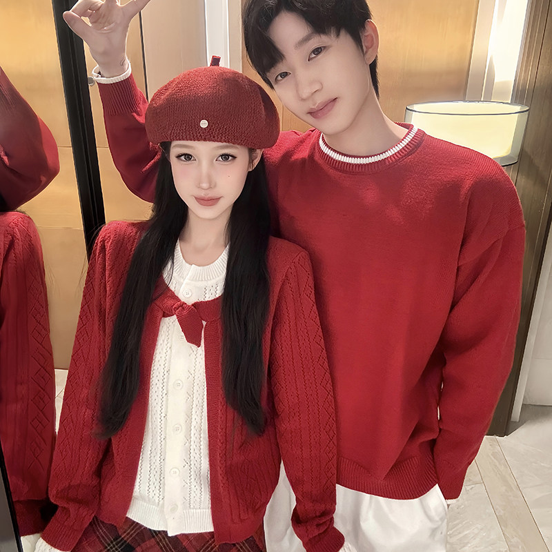 新年红色情侣装秋冬ins超火毛衣男女韩版宽松法式针织衫外套潮牌,女装/女士精品,毛衣,淘宝优惠券,粉丝福利购,淘宝优惠卷