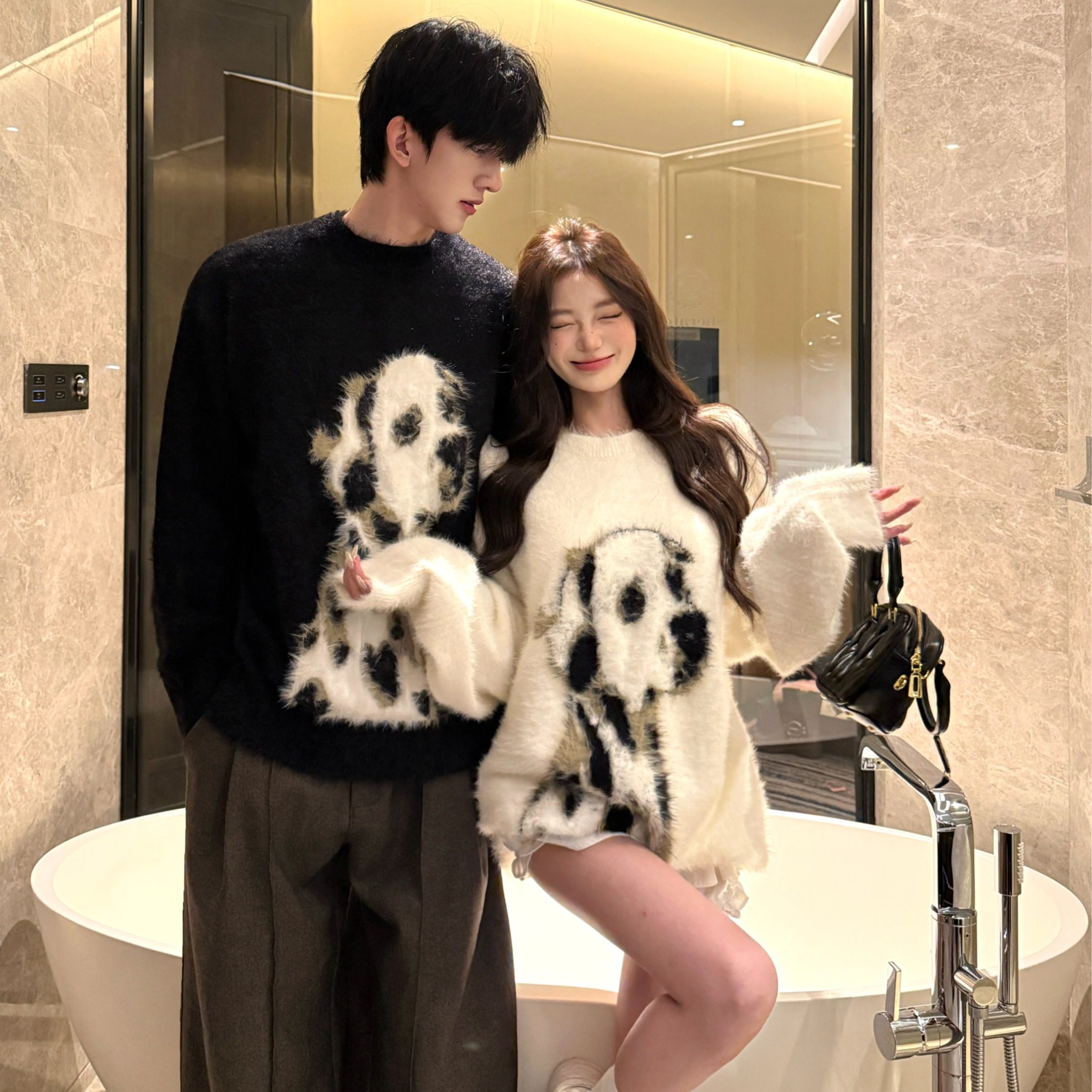 情侣装秋冬2025新款ins超火毛衣男女韩版宽松法式针织衫外套潮牌,女装/女士精品,毛衣,淘宝优惠券,粉丝福利购,淘宝优惠卷