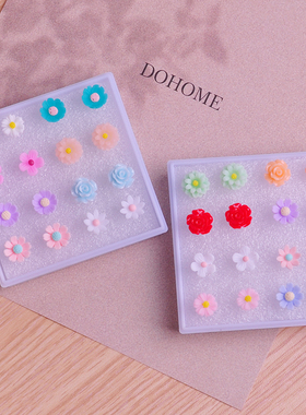 花耳钉女菊花小过敏塑料针花朵耳环义乌2025新款耳饰爆款胶红网防