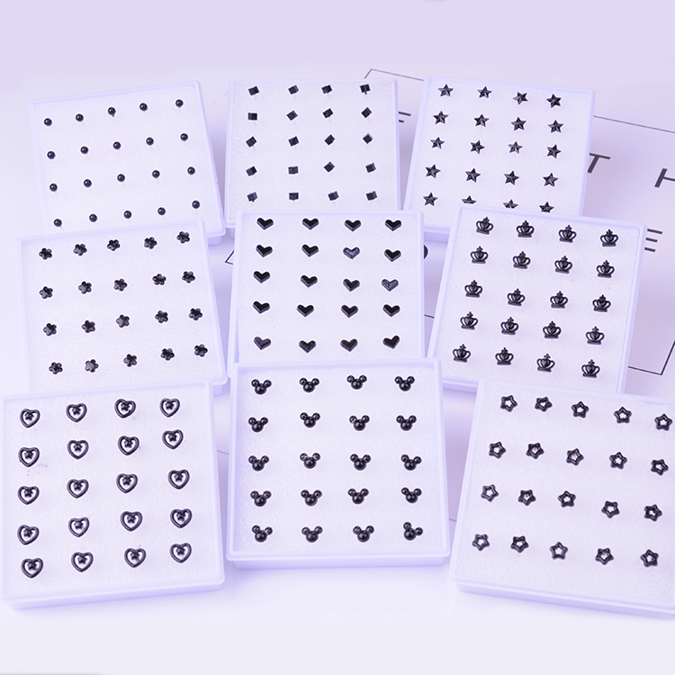 黑色小圆球耳钉女黑色塑料针过敏耳环爱心耳饰耳星星雪花树脂防