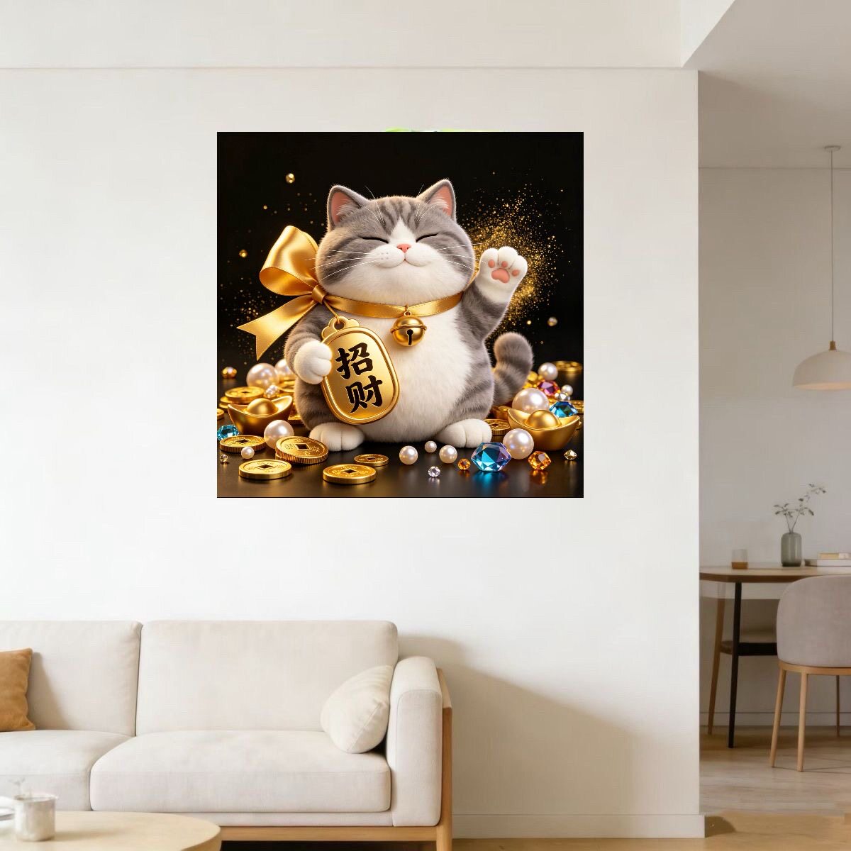 招财猫猫咪墙贴客厅遮挡划痕