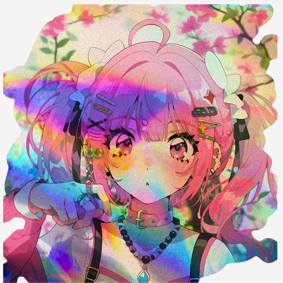 二次元复古镭射炫彩贴纸