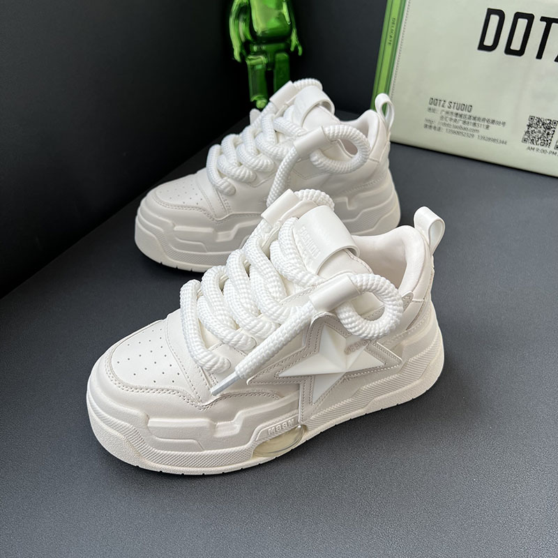 T31厚底气垫休闲鞋真皮系带圆头潮流百搭拼接立体星星板鞋小白鞋