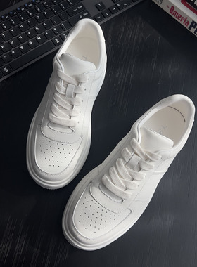 T31极简风全白6CM厚底鞋 透气孔设计休闲板鞋 增高显腿长小白鞋