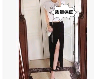 黑色新款高腰长裙纯棉弹力裙修身包臀裙前侧开叉半身裙打底裙包邮