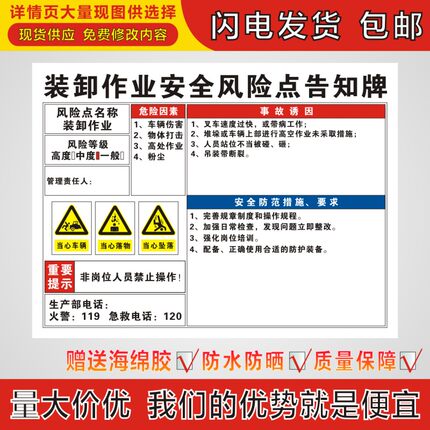 装卸作业安全风险点告知工厂电力机械消防岗位警示牌危险源标识牌