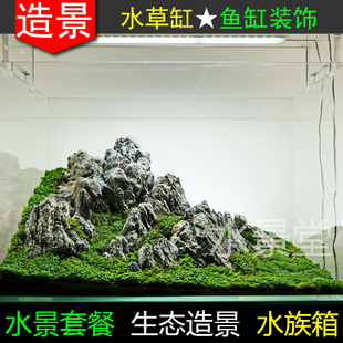 桌面创意乌龟缸定做 青龙石造景套餐 水草客厅造景大小型水族箱