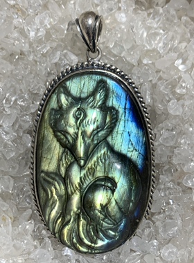 拉长石吊坠月光石九尾狐狸动物