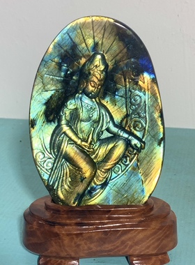 拉长石摆件原石雕刻观音佛像菩萨