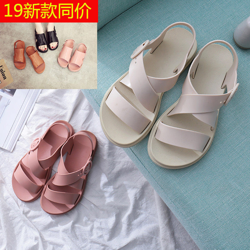 2018夏韩版新款凉鞋女果冻鞋塑料平底厚底学生休闲防滑防水沙滩鞋