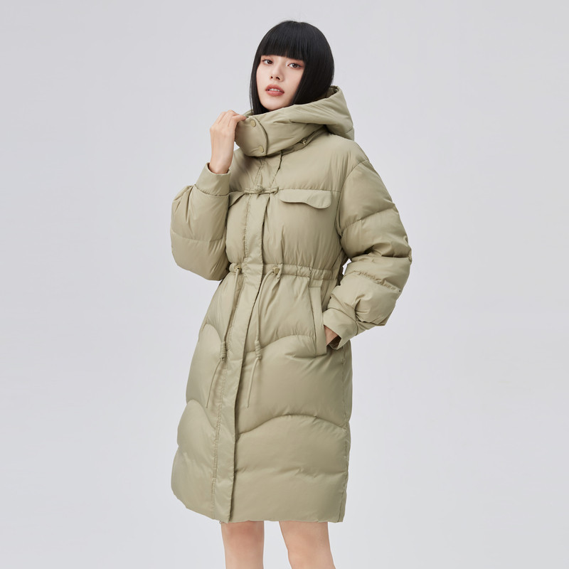 艾莱依2022年新款中长款鸭绒羽绒服女冬季时尚宽松收腰设计感外套