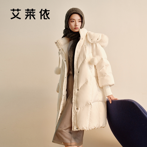 艾莱依狐狸毛领甜美百搭羽绒服女