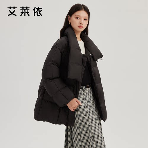 艾莱依女士防风牛角扣羽绒服冬季