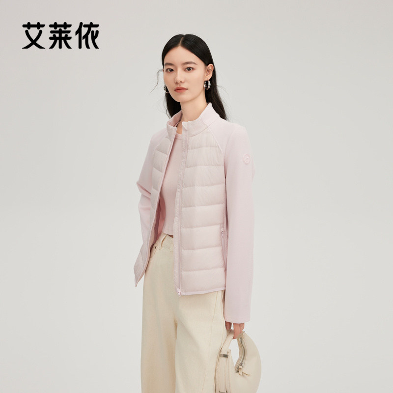 艾莱依轻薄羽绒服新款时尚拼接立领内搭秋冬搭配鸭绒保暖修身外套图片