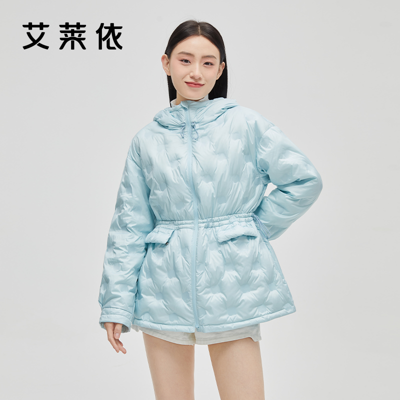 艾莱依2022新款羽绒服女秋冬季时尚高级轻薄款连帽设计感小众外套