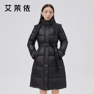 艾莱依收腰显瘦羽绒服女爆款披肩立领防风设计感长款冬季温暖外套