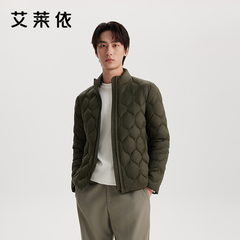 艾莱依时尚轻薄短款羽绒服商场同款简约休闲风葫芦纹绒格时尚外套