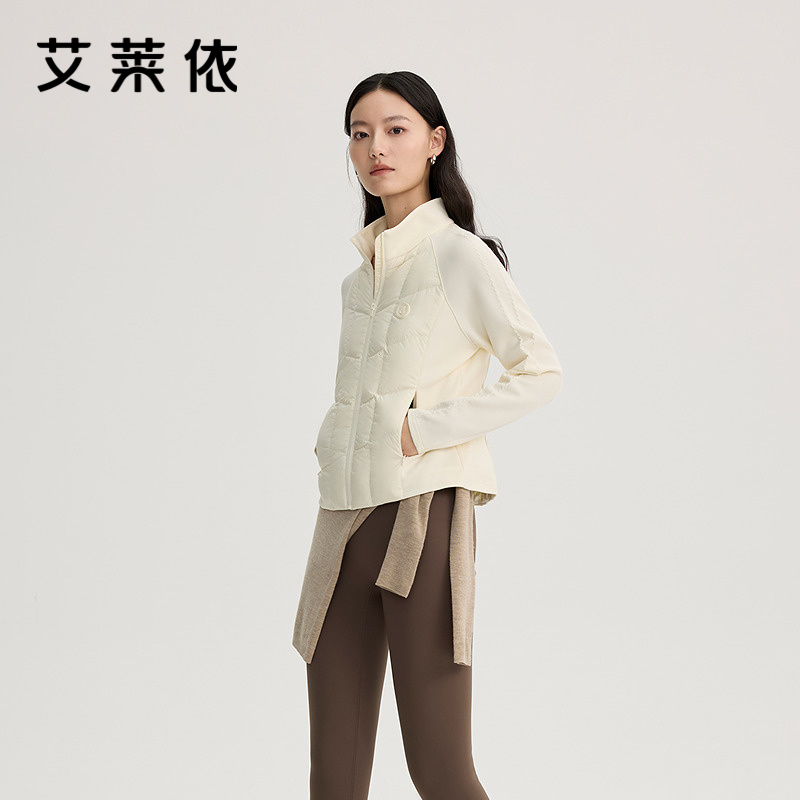 艾莱依轻薄羽绒服新款插肩修身立领时尚内搭秋冬搭配鸭绒保暖外套