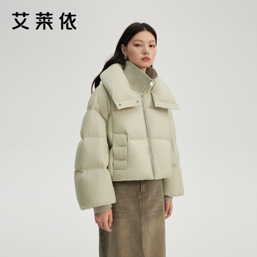 艾莱依短款羽绒服面包领保暖外套