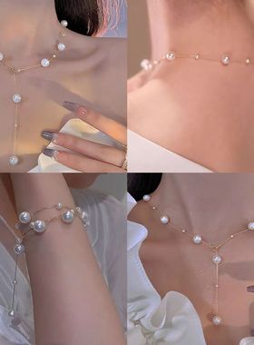 925银满天星珍珠项链配饰女夏季高级感毛衣链轻奢颈链锁骨链批发