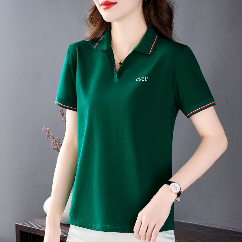 polo领短袖t恤女翻领夏装