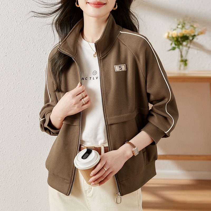 立领开衫卫衣外套女春秋薄款2025年新款春季时尚洋气女装拉链上衣