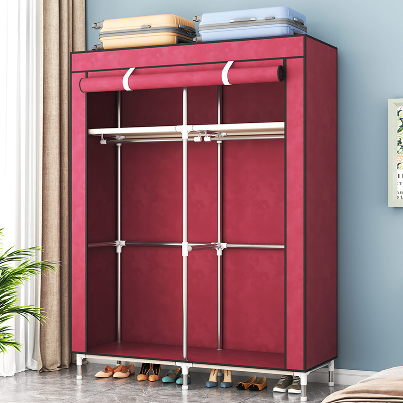 宿舍简易衣柜出租房用卧室家用单人组装钢管加粗加厚布套防尘衣橱