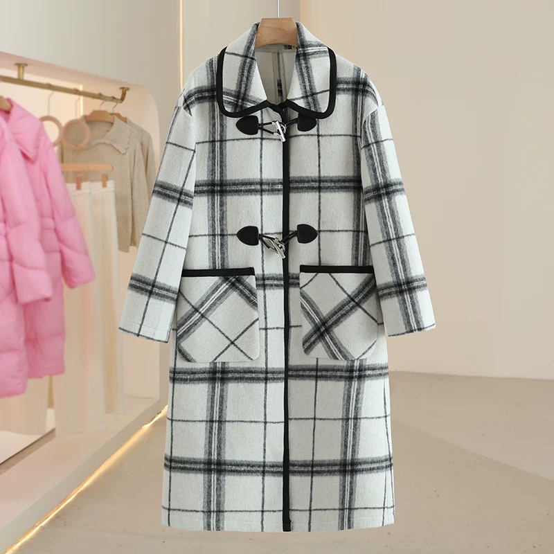 魔美系列绵羊毛气质格纹宽松显瘦呢大衣上品折扣女装24冬外套