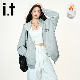 it:CHOCOOLATE连帽开衫加绒卫衣男女2025秋冬款宽松休闲外套上衣