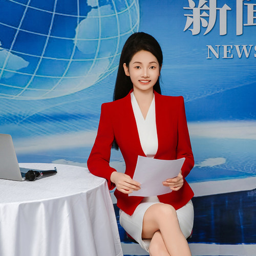播音艺考服中国红假领子
