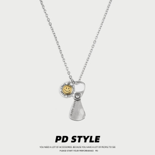 PDSTYLE 易拉瓶盖Good Luck笑脸项链嘻哈时尚配饰复古吊坠男女潮