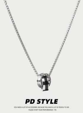 PDSTYLE 钛钢简约马赛克双环项链男女生小众高级感毛衣链不掉色潮
