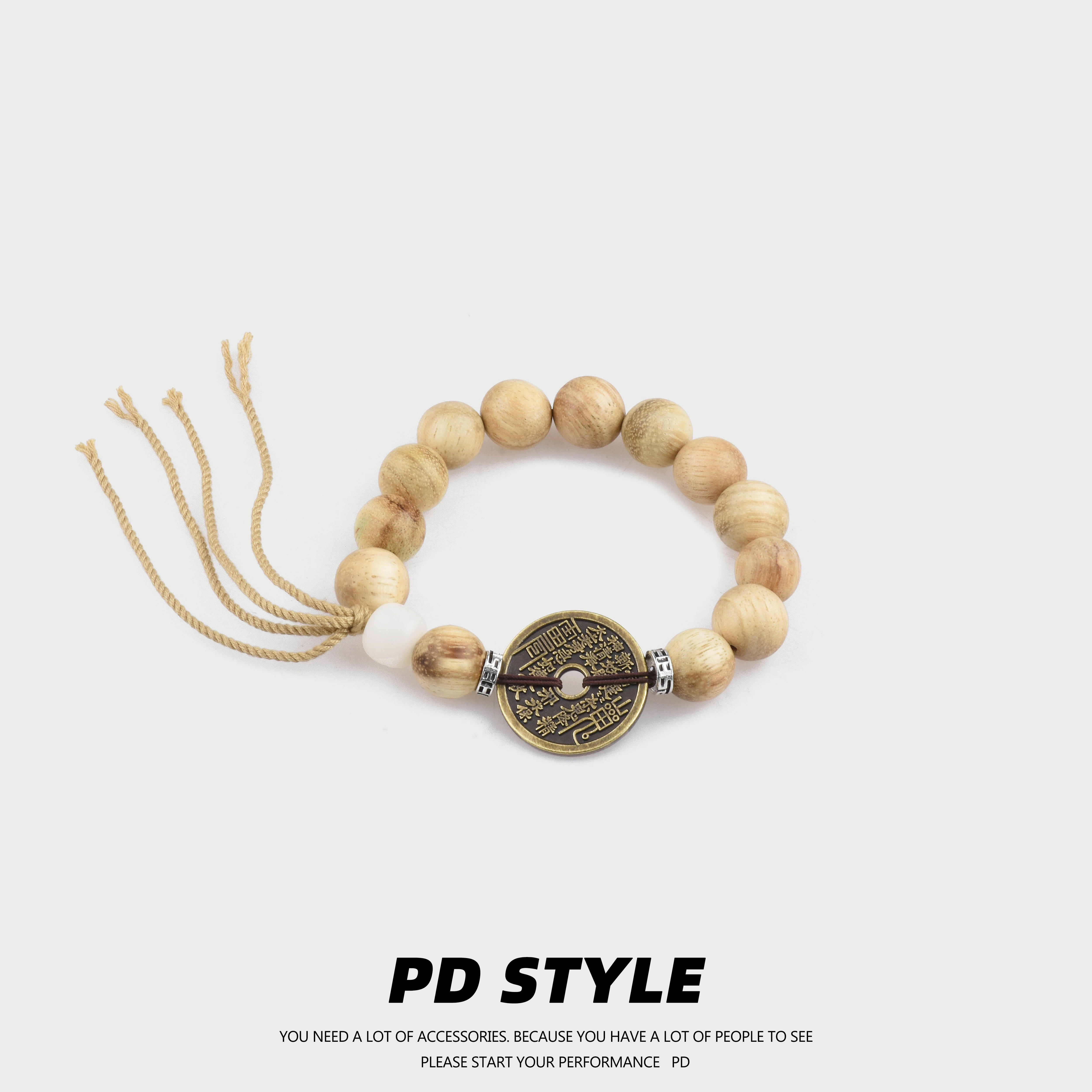 情侣国风麻绳铜钱香樟木手串