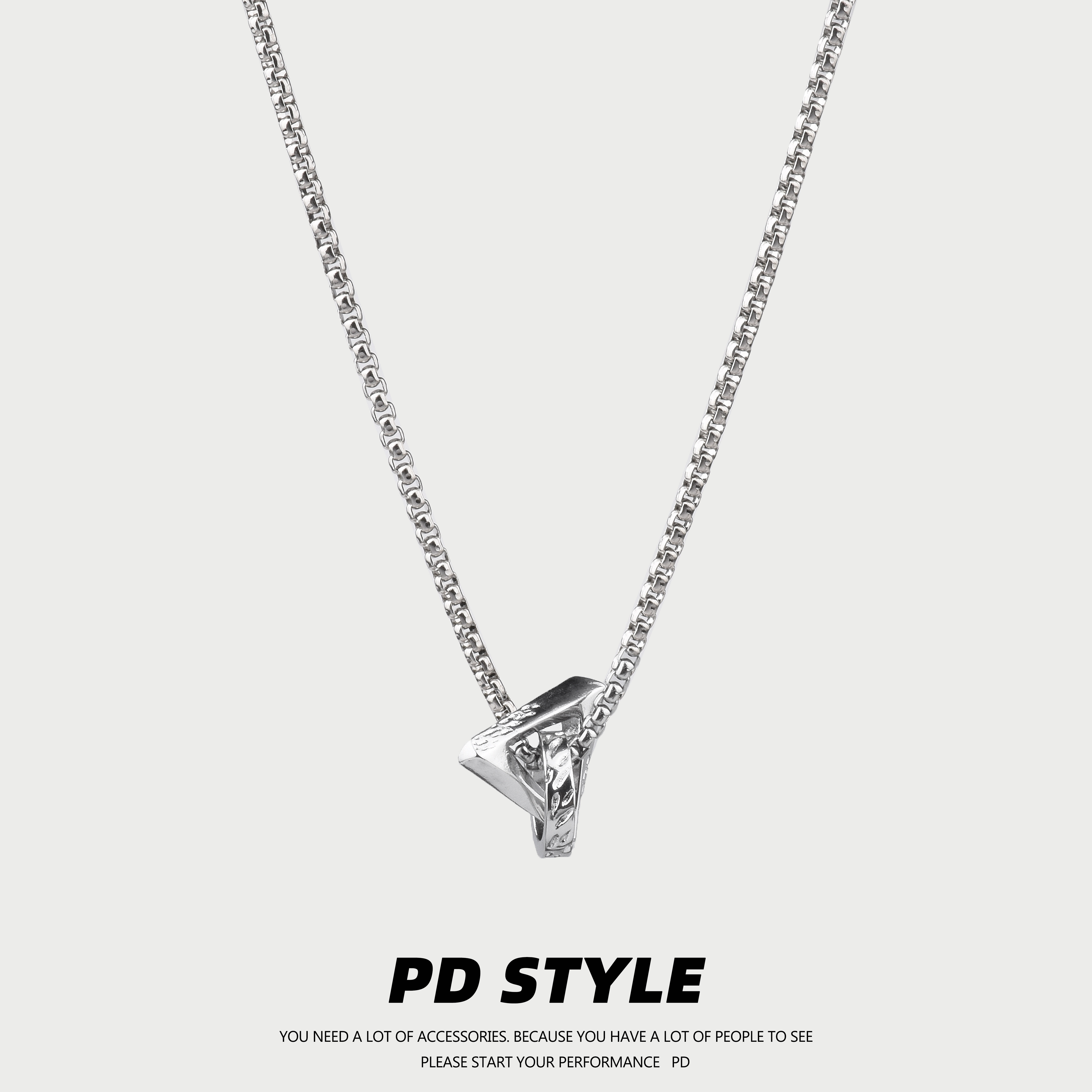 PDSTYLE 高级感方圆几何项链男女生小众百搭设计款毛衣链礼物吊坠