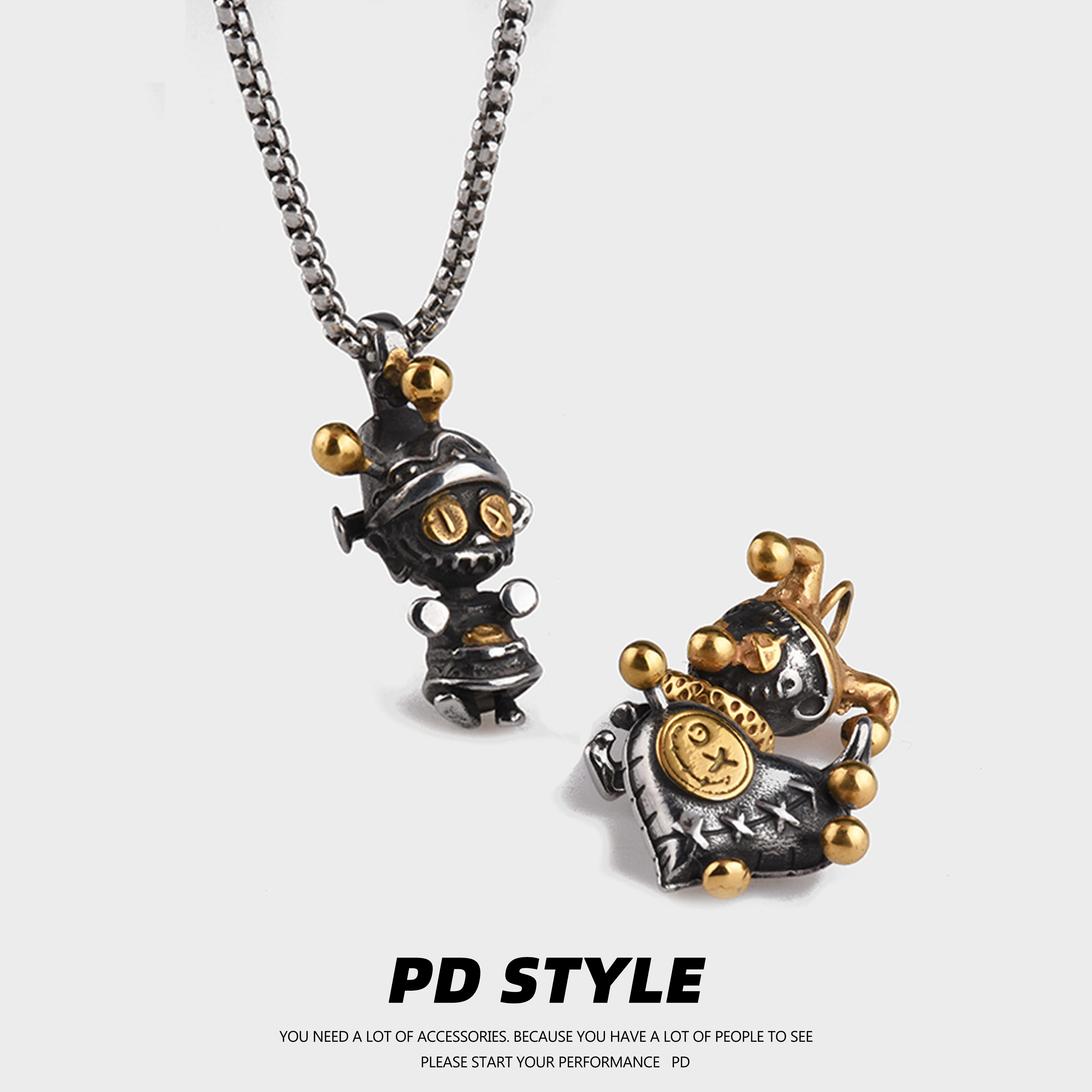 PDSTYLE 金色小财神系列个性搞怪钛钢吊坠项链男女生日情侣礼物潮