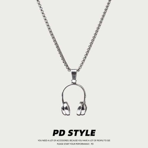 王嘉尔同款复古耳机钛钢项链