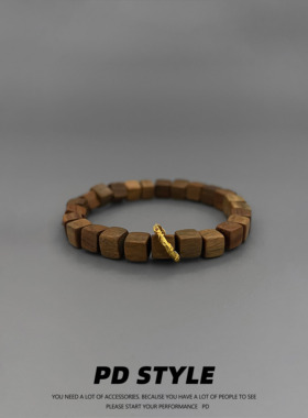 民族风简约小方块檀木金滕手串