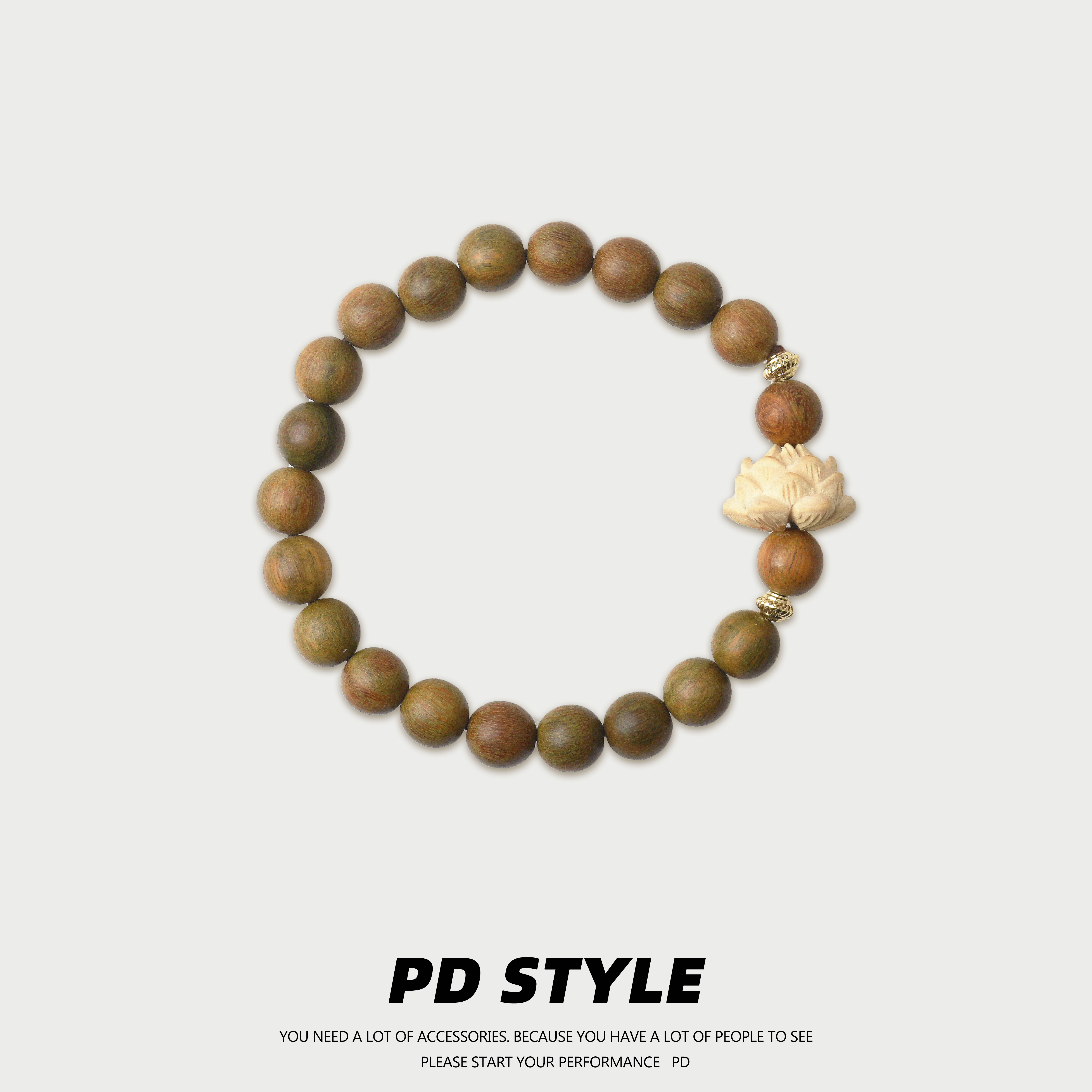 新中式绿檀木莲华手串