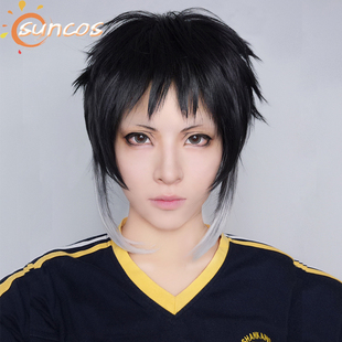 SUNCOS 文豪野犬 芥川龙之介cos假发 斜刘海 打毛款短发 T色渐变