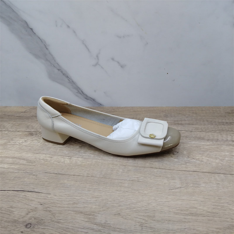 时尚方头浅口单鞋女粗跟中跟头层牛皮蝴蝶结套脚舒适百搭通勤女鞋