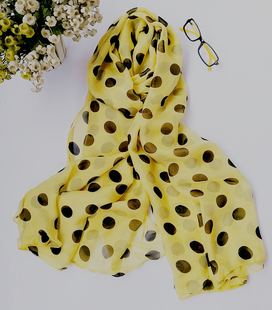 春夏黄底黑色波点圆点桑蚕丝披肩真丝巾薄纱巾长条窄围巾方巾颈巾