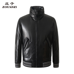 ZORANZI 庄子男装冬季黑色短款立领皮羽绒男士白鸭绒外套LMQD8827