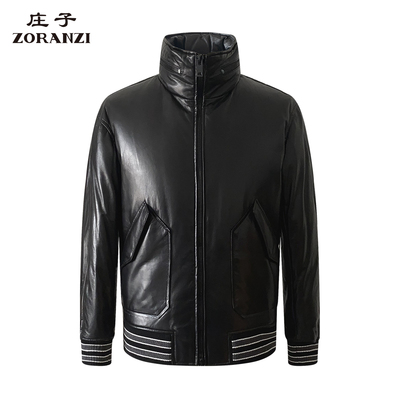 ZORANZI 庄子男装冬季黑色短款立领皮羽绒男士白鸭绒外套LMQD8827