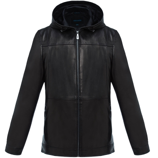 ZORANZI绵羊皮皮衣庄子男春秋休闲短款连帽皮夹克皮外套LMQ17623