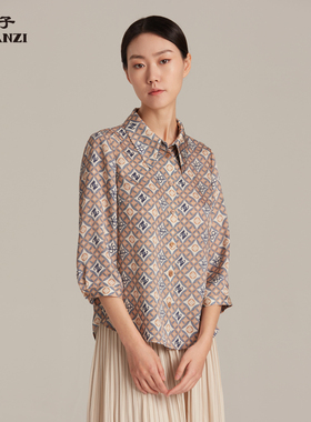 ZORANZI庄子女直筒时尚通勤单排扣七分袖衬衫醋酸上衣WBR13379