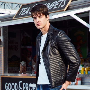 ZORANZI庄子商务休闲外套皮衣男皮夹克黑色绵羊皮皮衣LMQ12665