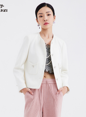 ZORANZI庄子女春秋气质通勤短款白色小香风百搭圆领外套WJS32035