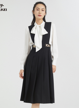 ZORANZI庄子女春秋复古学院风大摆裙背带连衣裙显瘦裙子WDR33382